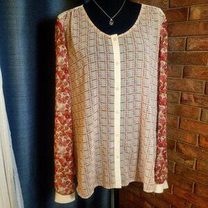 Hinge by Nordstrom Long Sleeved Sheer - Cream with Floral Sleeves - Size 1 (L)